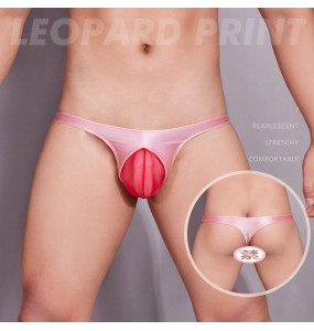 Feeetmoi - Men's Sexy Sheer Pouch Thong Underwear (Pink - Red)